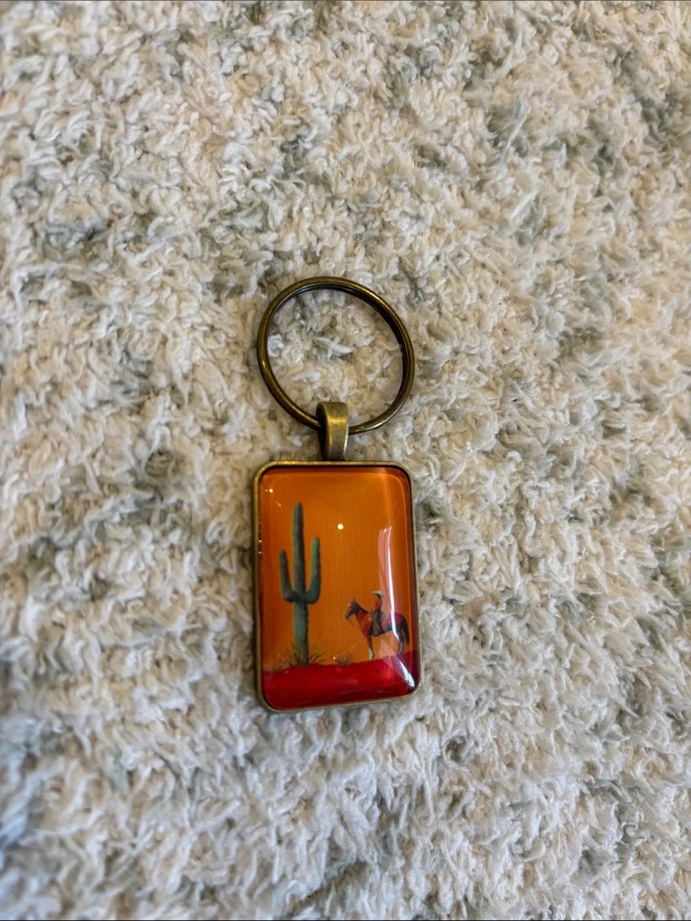 Orange Desert Cactus Cowboy Horse Keychain Brass NWT 2.5”